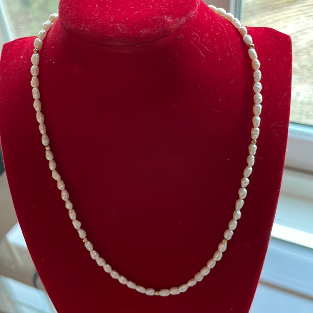 🟡 FRESHWATER RICE PEARL/14 KT GOLD NECKLACE (18”)
